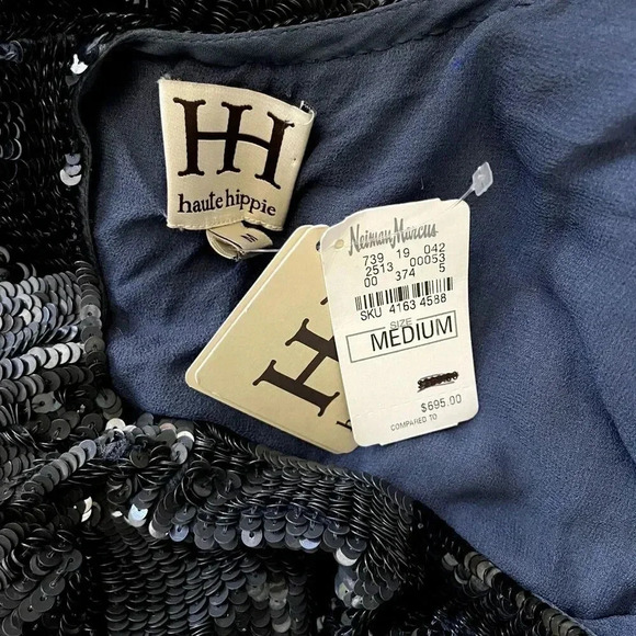 HAUTE HIPPIE sequin cocktail dress relaxed fit size Medium Gray and black NEW - Picture 8 of 12